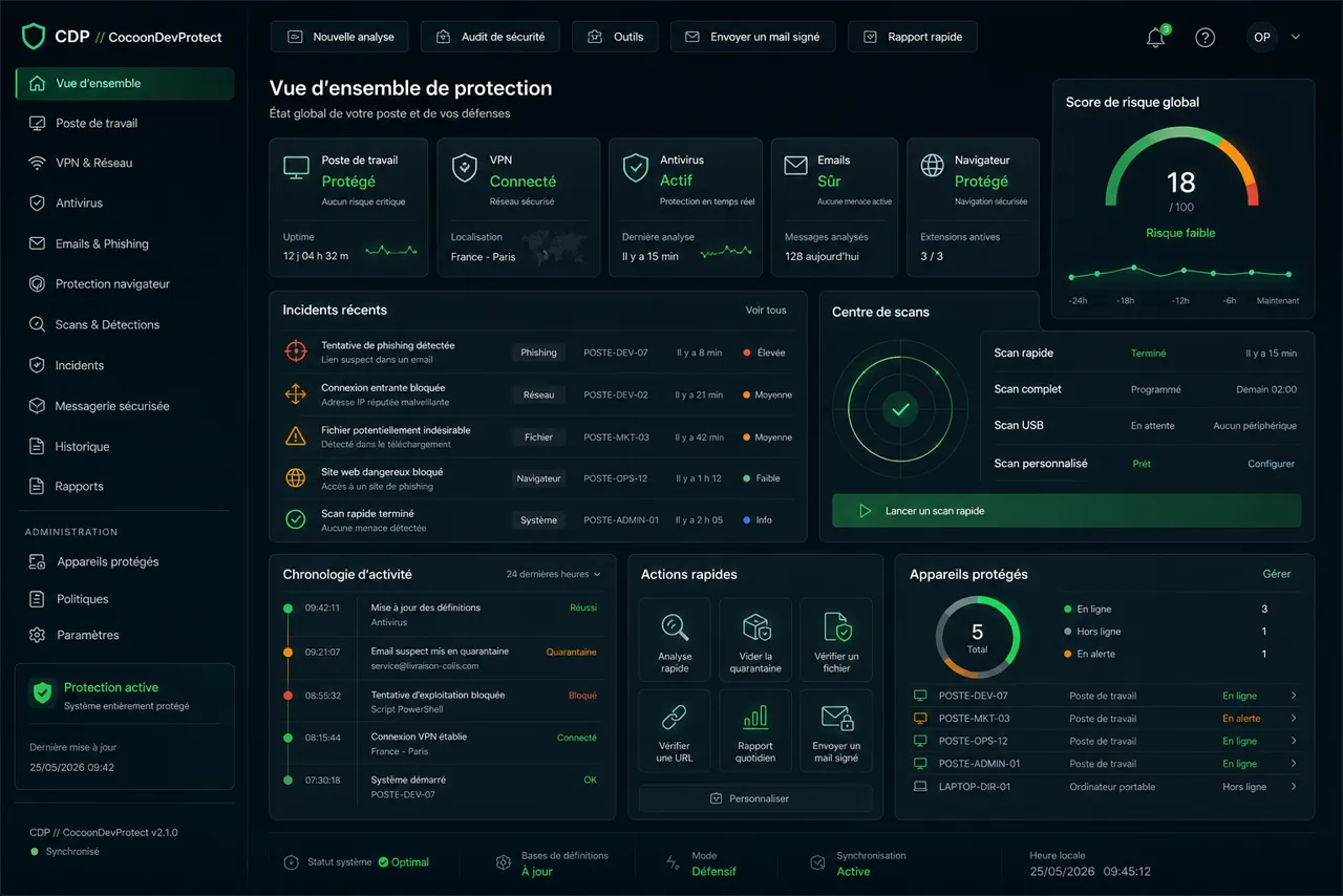 Tableau de bord de CDP // CocoonDevProtect